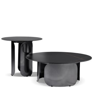 gamme table basse coin canapé MALDIVES plateau céramique jade noir or pied métal design sculptural