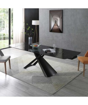 table repas ANABELLA vue salon verre martelé extensible 12 personnes design industriel