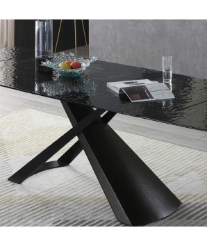 Table repas ANABELLA verre martelé extensible 12 pers Industriel