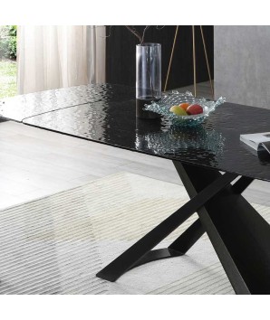 Table repas ANABELLA verre martelé extensible 12 pers Industriel