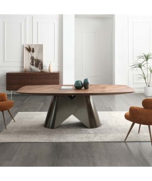 table repas CRISTINA effet bois 12 personnes pied design sculptural