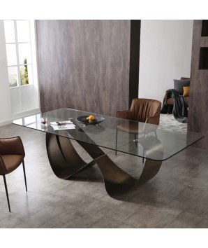 table repas LEANA plateau verre 10 personnes design modernisme organique pied papillon