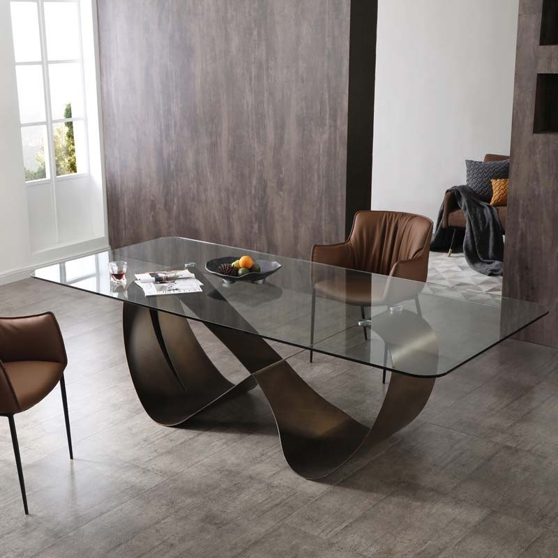 Table repas LEANA pied papillon plateau verre 10 personnes Table repas LEANA pied papillon plateau verre 10 personnes