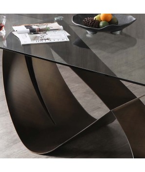 Table repas LEANA pied papillon plateau verre 10 personnes