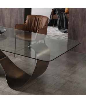 table repas LEANA détail plateau verre 10 personnes design modernisme organique pied papillon
