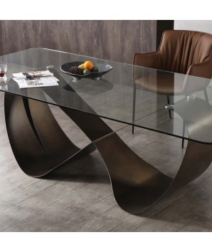 table repas LEANA plateau verre 10 personnes design modernisme organique pied papillon