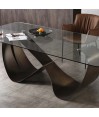 Table repas LEANA pied papillon plateau verre 10 personnes Table repas LEANA pied papillon plateau verre 10 personnes