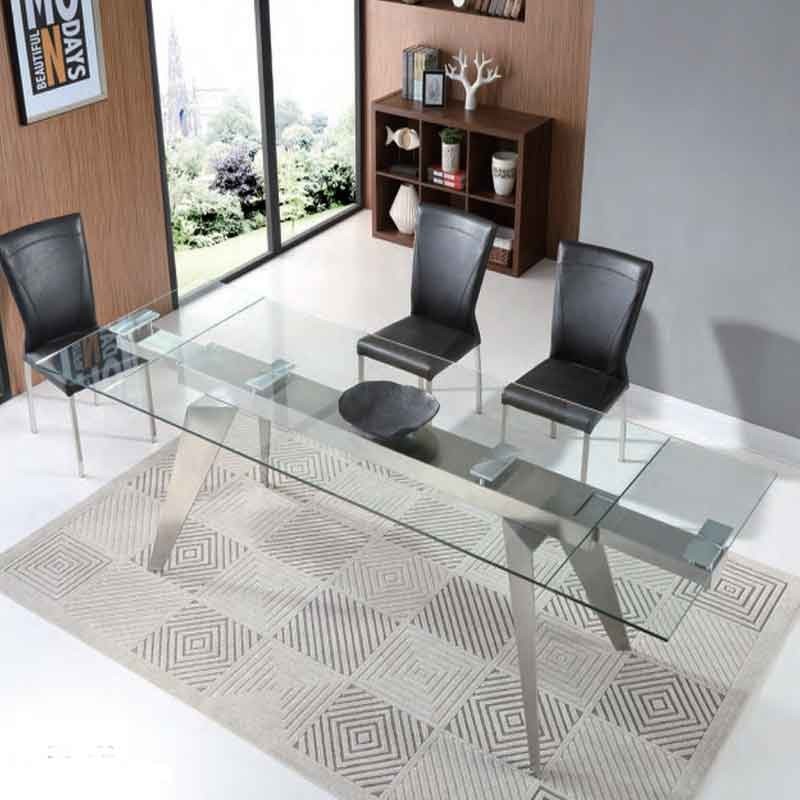 Table repas ANDREA 2m inox et verre pour 14 personnes