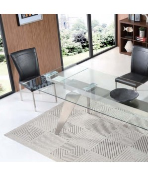 Table repas ANDREA 2m inox et verre pour 14 personnes