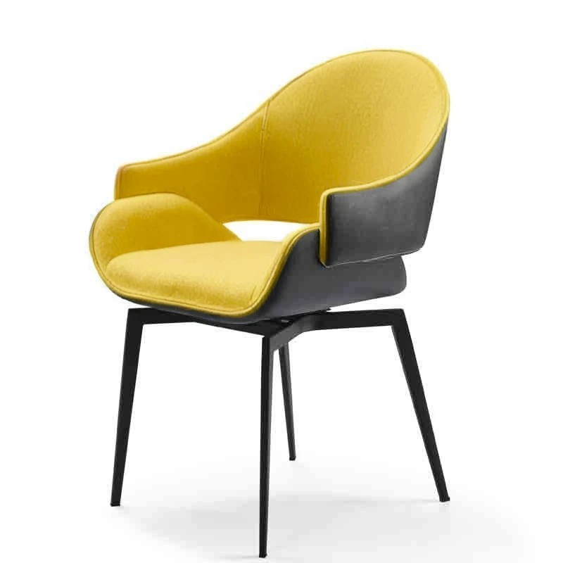 Lot de 2 fauteuils pivotants ELIO tissu Jaune & similicuir Noir Lot de 2 fauteuils pivotants ELIO tissu Jaune & similicuir Noir