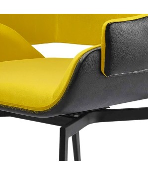 Lot de 2 fauteuils pivotants ELIO tissu Jaune & similicuir Noir