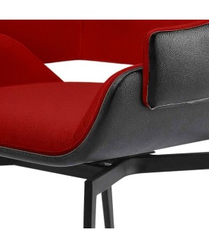 Lot de 2 fauteuils pivotants ELIO tissu Rouge & similicuir Noir