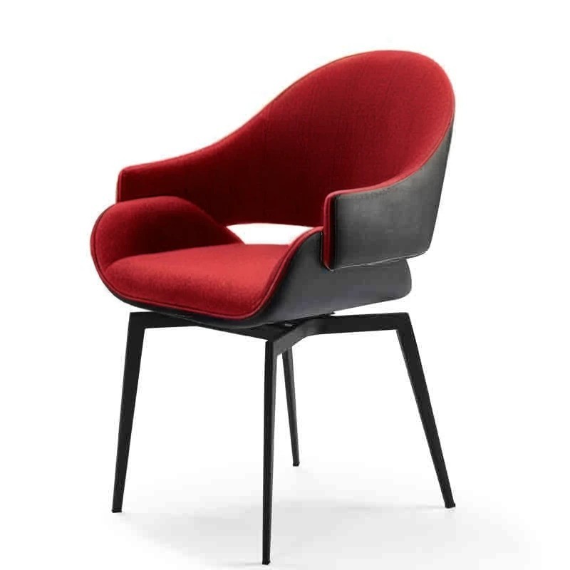 Lot de 2 fauteuils pivotants ELIO tissu Rouge & similicuir Noir Lot de 2 fauteuils pivotants ELIO tissu Rouge & similicuir Noir