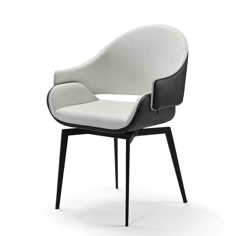 Lot de 2 fauteuils pivotants ELIO tissu Blanc & similicuir Noir Lot de 2 fauteuils pivotants ELIO tissu Blanc & similicuir Noir