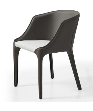 fauteuil leana pu gris assise tissu écru vue coté