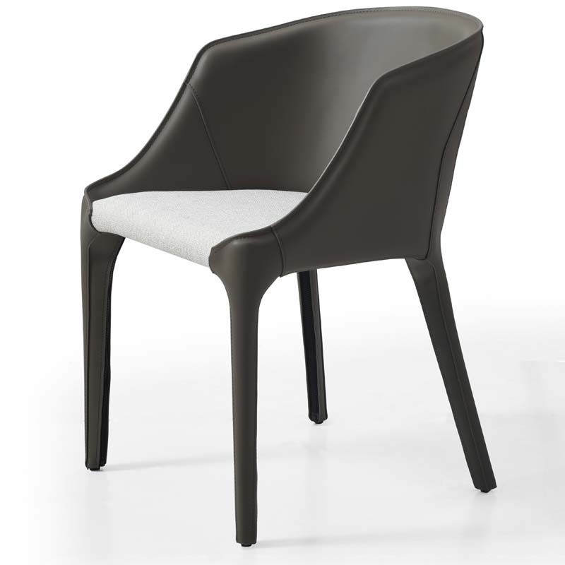 Fauteuil repas LEANA Tissu Blanc similicuir gris foncé
