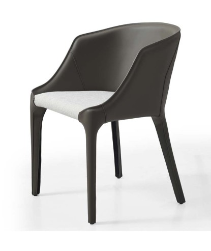 Fauteuil repas LEANA Tissu Blanc similicuir gris foncé