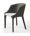 Fauteuil repas LEANA Tissu Blanc similicuir gris foncé