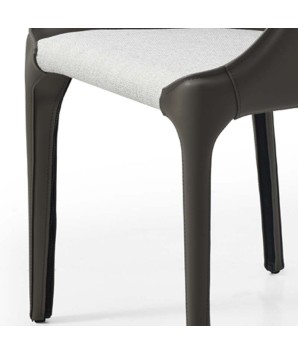 fauteuil leana détail couture pu gris assise tissu écru vue coté