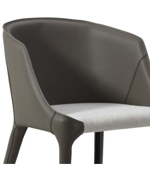 fauteuil leana pu gris détail assise tissu écru vue face