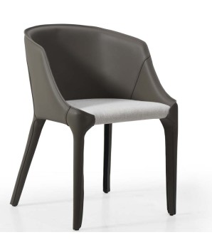 fauteuil leana pu gris assise tissu écru vue face