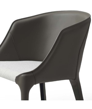 Fauteuil repas LEANA Tissu Blanc similicuir gris foncé