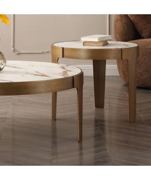coin canapé ronde MAELYS Bronze Design glamour subtil dorée détail plateau céramique arabesco