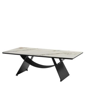 table basse jeanne Design sculptural plateau céramique Arabescato pied métal design