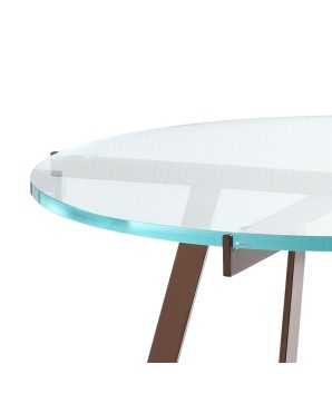 table basse VOGUE ronde industriel minimaliste pied métal détail plateau verre