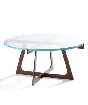 table basse VOGUE ronde industriel minimaliste pied métal plateau verre