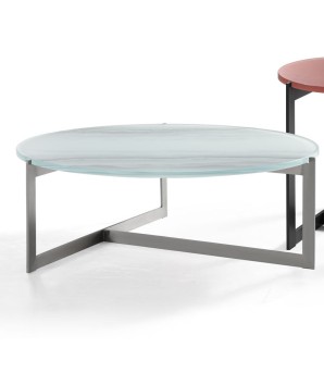 table basse ronde design minimaliste MADRID plateau verre pied métal
