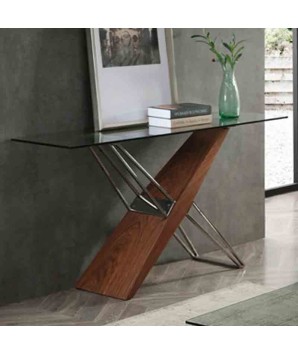console FELICIA Noyer Inox Design fusion bois verre métal