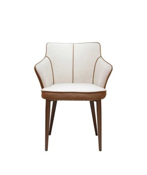 fauteuil ANGELA tissu beige moka pied métal effet bois design mid-century modern lot de 2 face