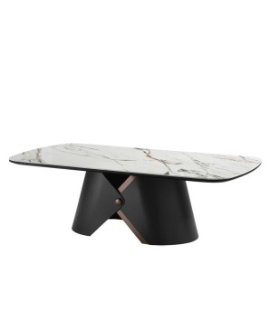table basse céleste plateau céramique piètement massif design col de chemise