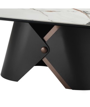 table basse céleste plateau céramique jade détail piètement massif design col de chemise