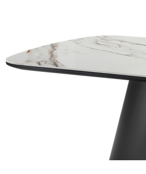 table basse céleste détail plateau céramique piètement massif design col de chemise