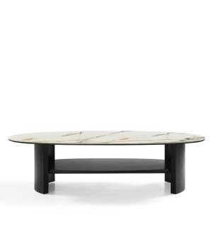 Table basse salon MONCEAU ovale plateau céramique golden stone vue face