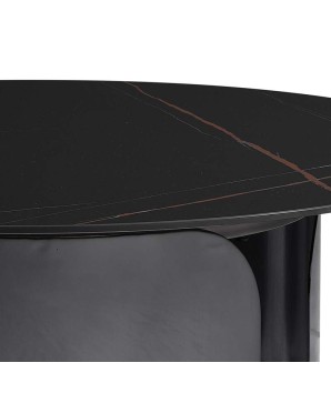 table basse MALDIVES détail plateau céramique jade noir or pied métal design sculptural