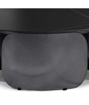 table basse MALDIVES plateau céramique jade noir or détail pied métal design sculptural