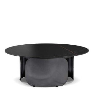 table basse MALDIVES plateau céramique jade noir or pied métal design sculptural