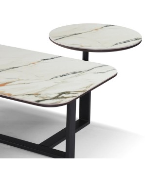 table basse DIVINE plateaux  céramique GOLDEN STONE design détail plateau mobile