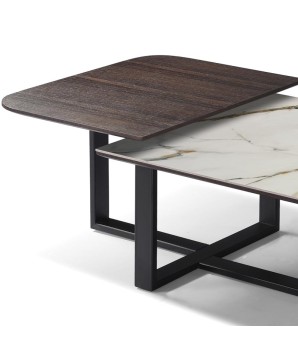 table basse DIVINE plateaux  céramique GOLDEN STONE design détail piétement métal