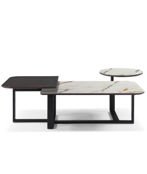 table basse DIVINE plateaux céramique GOLDEN STONE design vue profil