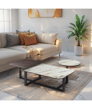 Table basse DIVINE plateaux céramique GOLDEN STONE design salon canapé