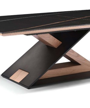 Table basse moderne ALLIAGE Chêne céramique Jade détail pied