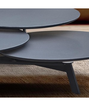 table basse disko 3 plateaux pivotant céramique carbone noir fermée