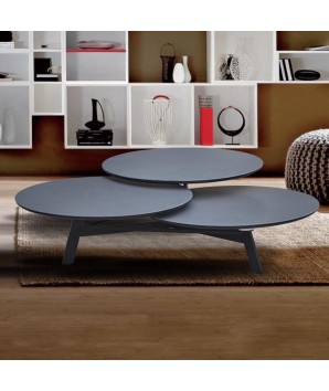 table basse disko 3 plateaux pivotant céramique carbone noir face