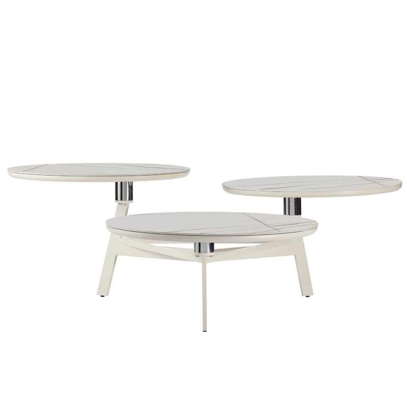 Table basse DISKO plateau pivotant céramique Jade Blanche/Or