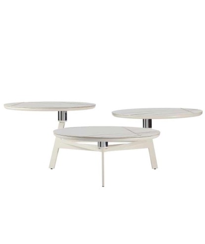 Table basse DISKO plateau pivotant céramique Jade Blanche/Or