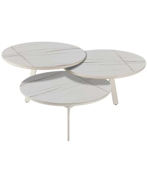 Table basse DISKO plateau pivotant céramique Jade Blanche/Or